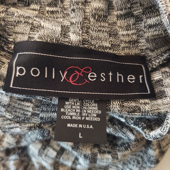 Polly Ester Mock Neck Ribbed Top Large Gray Grunge Y2K Elbow Sleeve Stretchy - Picture 5 of 6